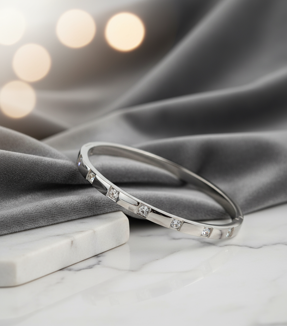 Silver crystal bangle with elegant background