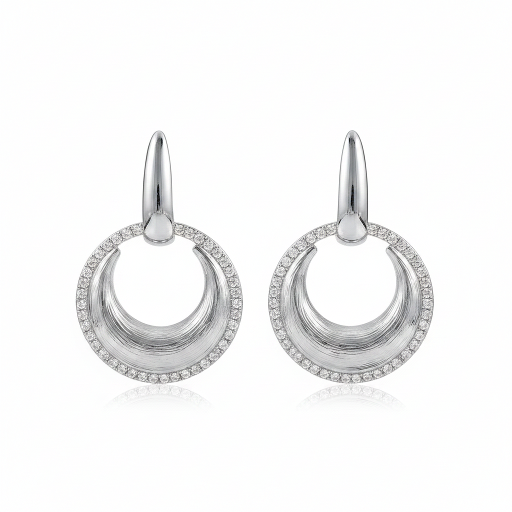 Silver Pavé Circle Drop Earrings
