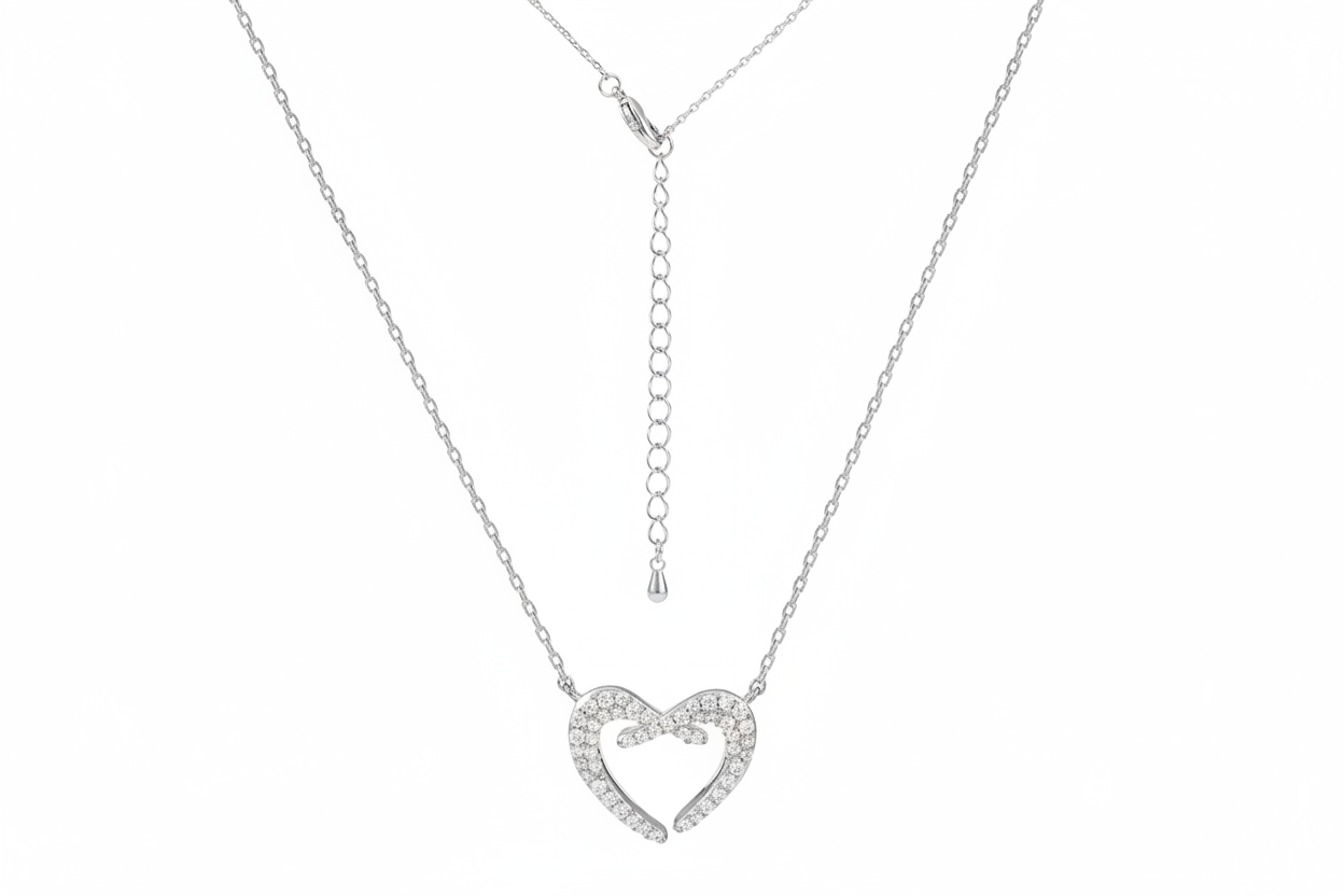 Silver Pavé Open Heart Pendant Necklace