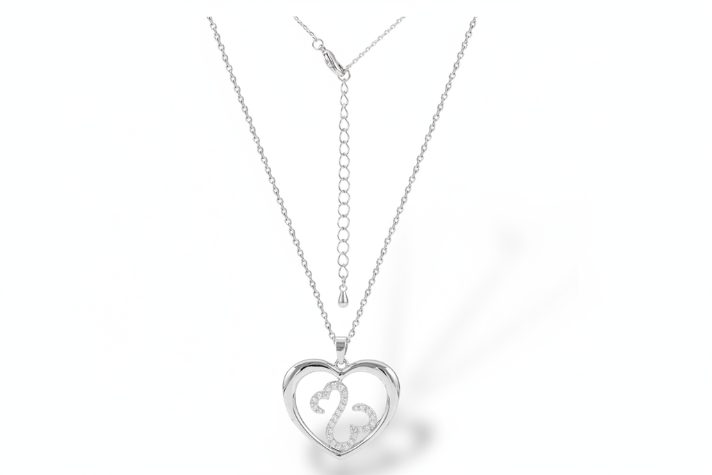 Silver Pavé Scroll Heart Pendant Necklace