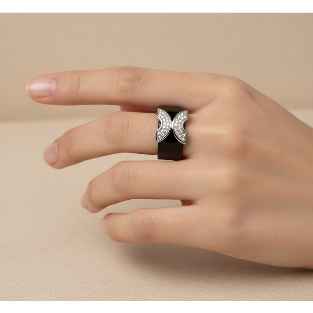 Silver ring on model