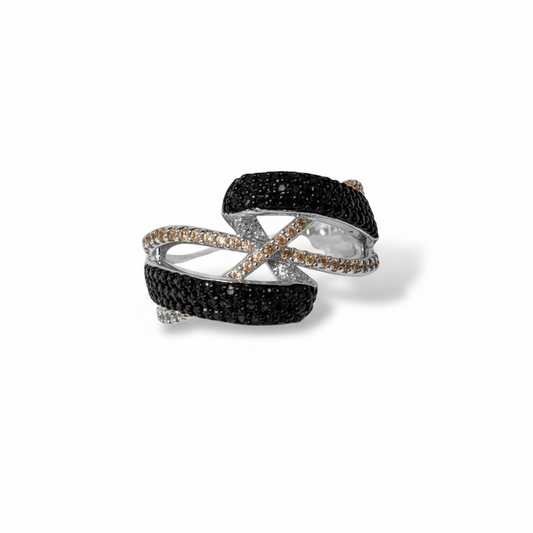 Silver twisted crossover ring