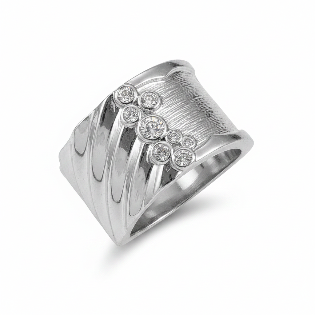 Silver Wide Band Crystal Cluster Ring