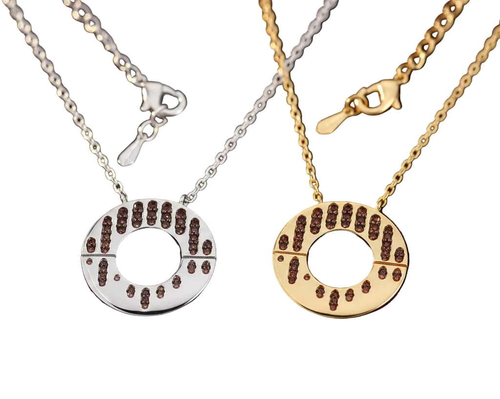Solar Ember Necklace Gold and Silver on Dark Velvet
