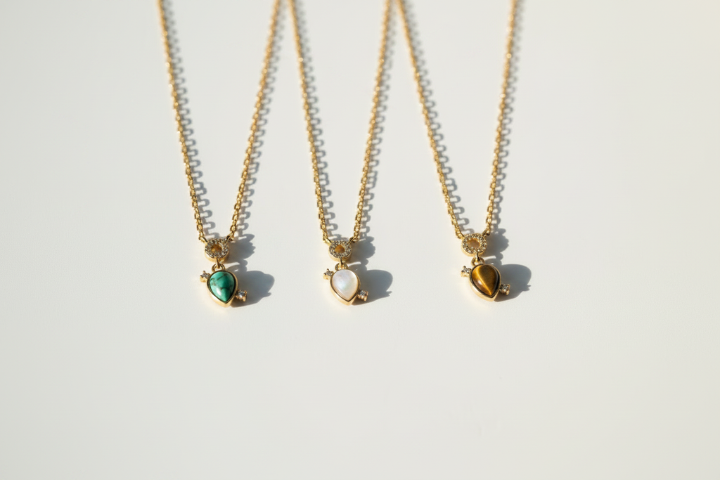 Teardrop Charm Necklace – All Three on White