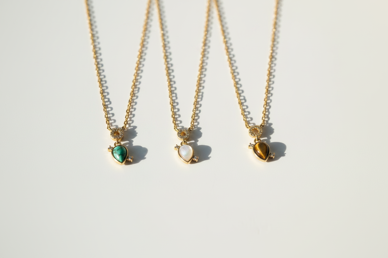 Teardrop Charm Necklace – All Three on White