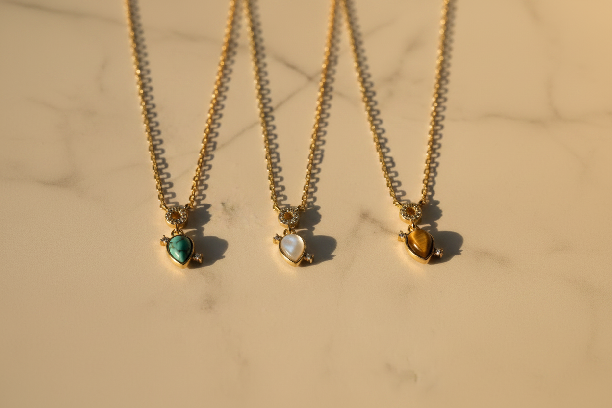 Teardrop Charm Necklace – All Three Together