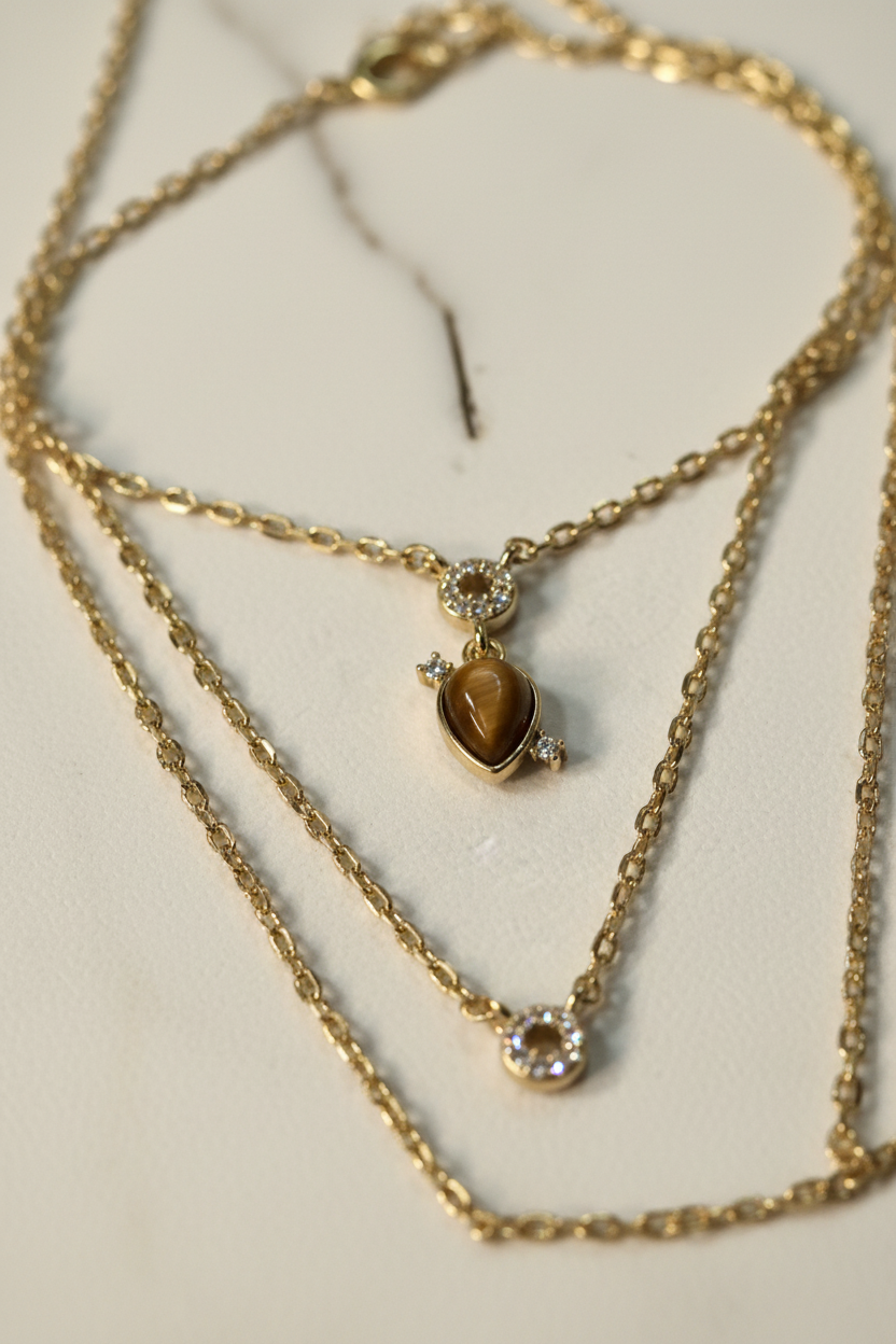 Teardrop Charm Necklace – Tiger Eye