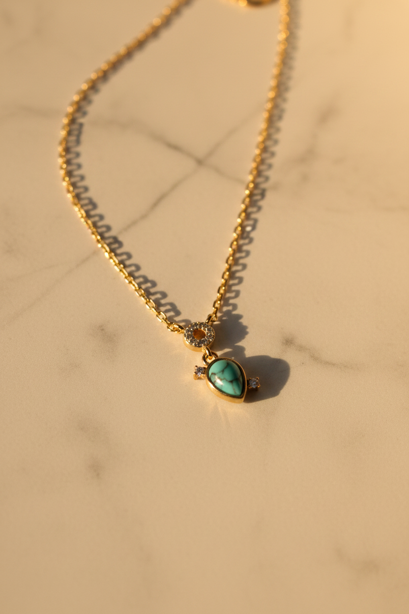 Teardrop Charm Necklace – Turquoise