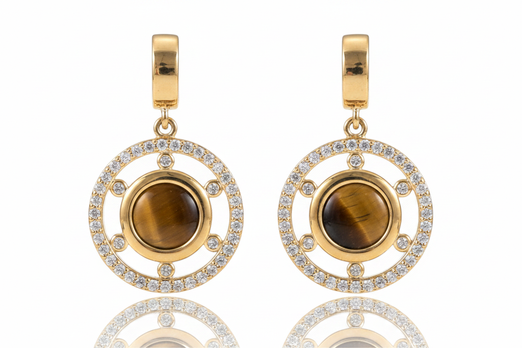 Tiger Eye Celestial Circle Drop Earrings