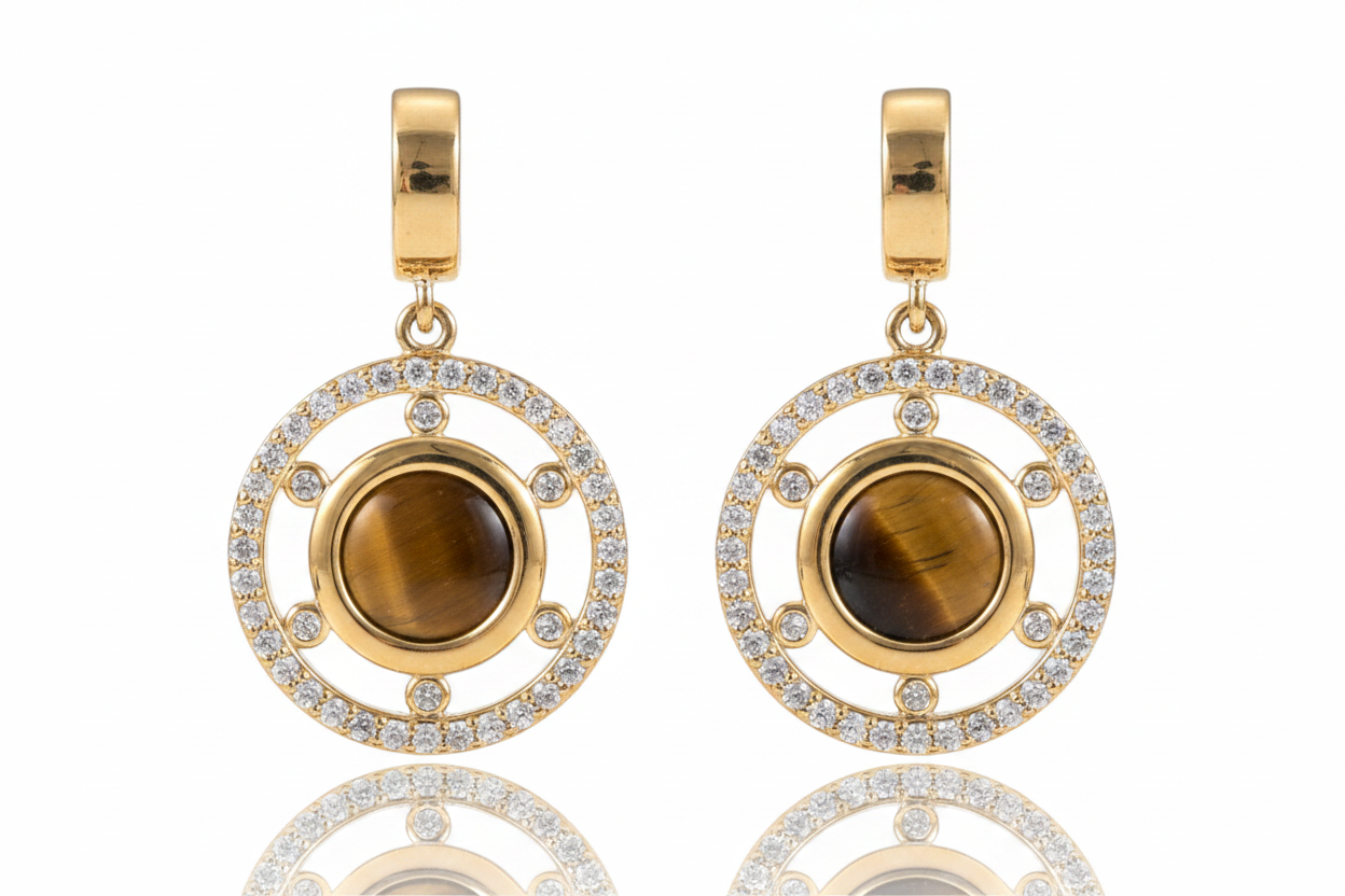 Tiger Eye Celestial Circle Drop Earrings