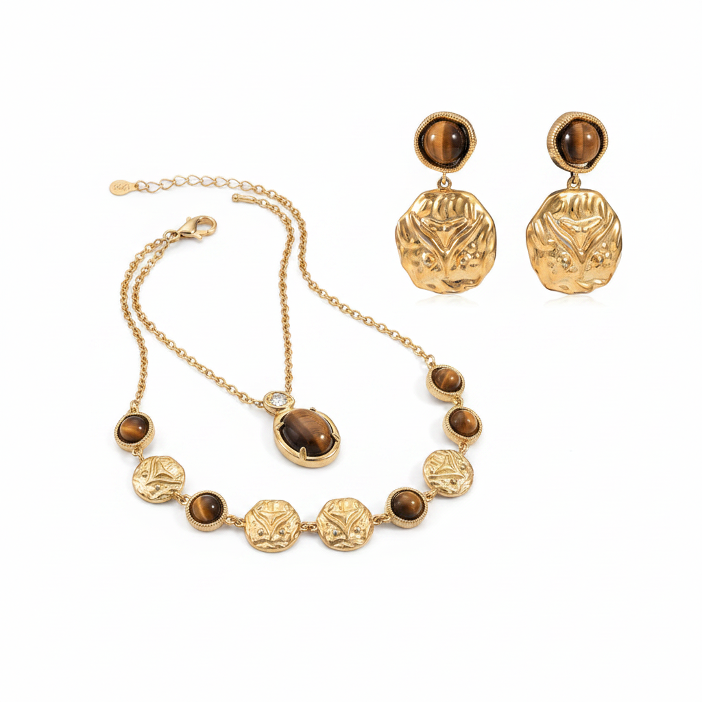 Tiger Eye Jewelry Set - Necklace, Bracelet & Earrings