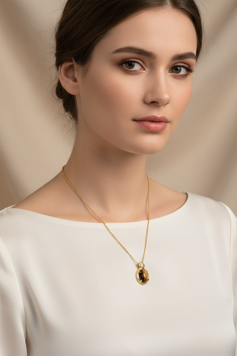 Tiger Eye Necklace on Model