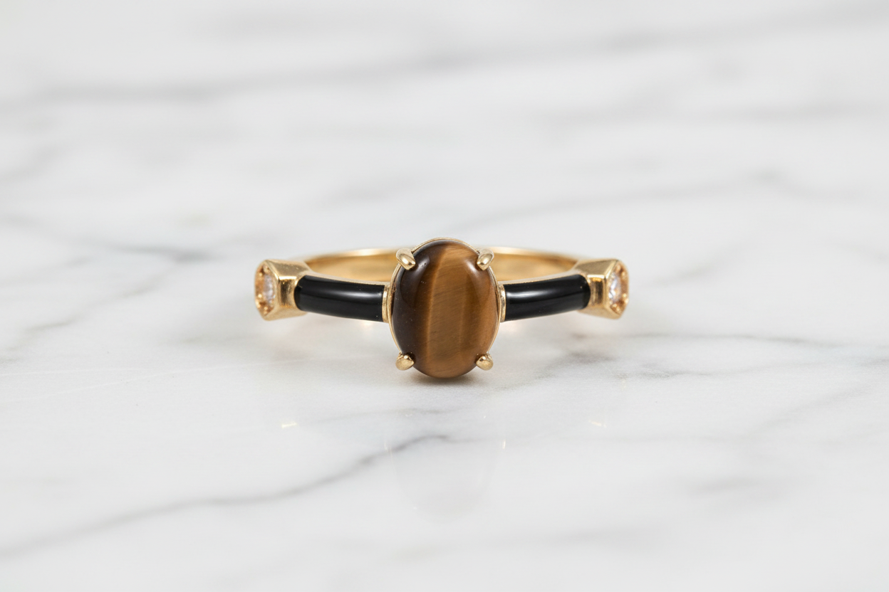 Tiger Eye Ring Flat Lay