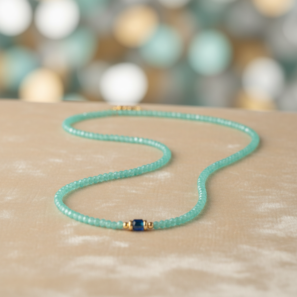 Turquoise beaded necklace with elegant background