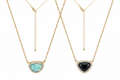 Turquoise & Black Crystal Halo Pendant Necklaces