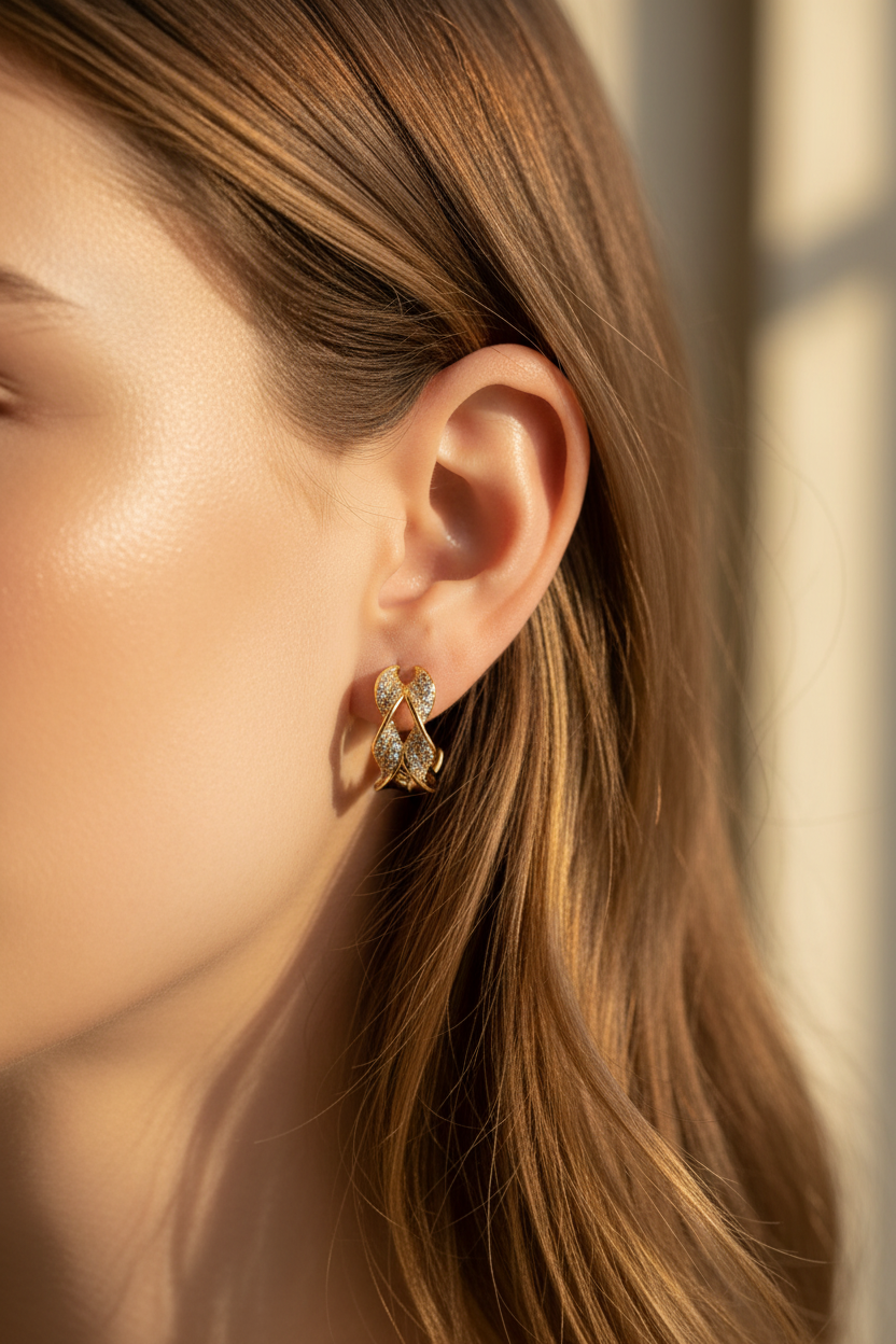 Twisted Pavé Hoop Earrings – Model Wearing