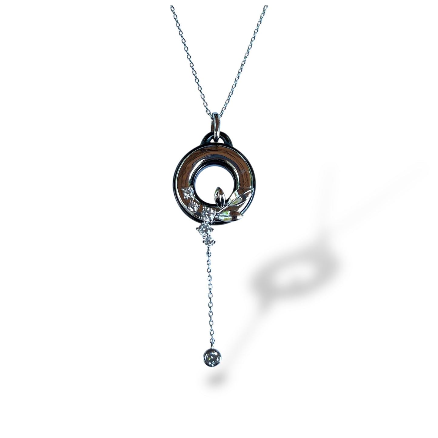 Silver Lotus Halo CZ Drop Necklace-Silver LM