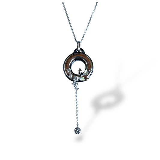 Silver Lotus Halo CZ Drop Necklace-Silver LM