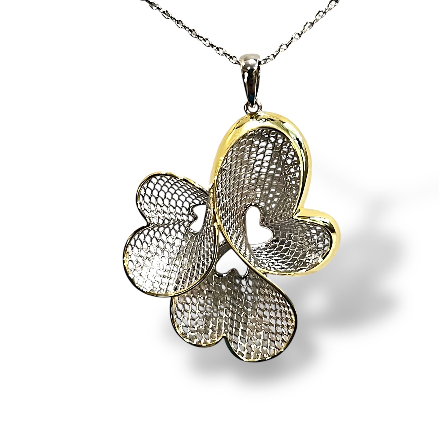 Heart Clover Filigree Pendant Necklace-two tone LM