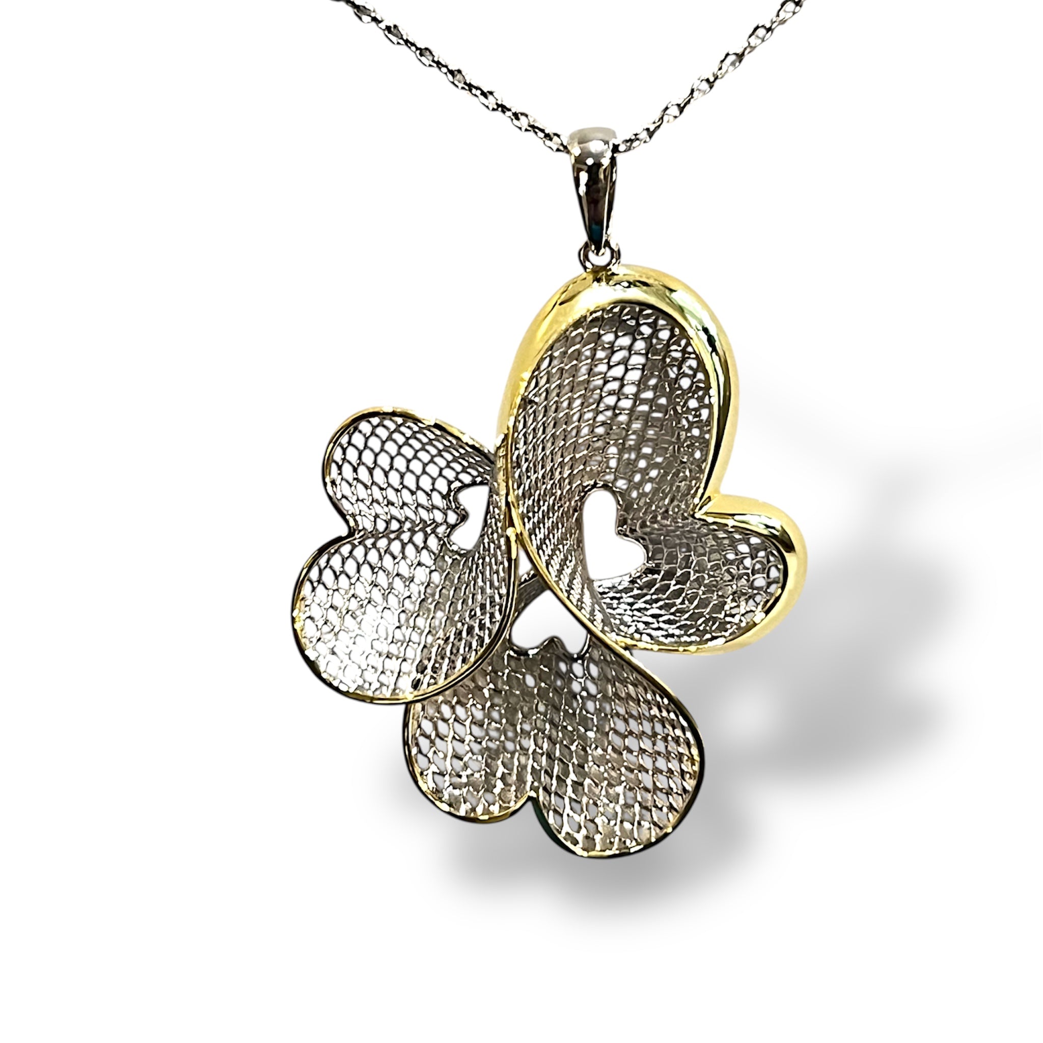 Heart Clover Filigree Pendant Necklace-two tone  "LM"