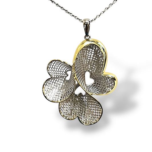 Heart Clover Filigree Pendant Necklace-two tone LM